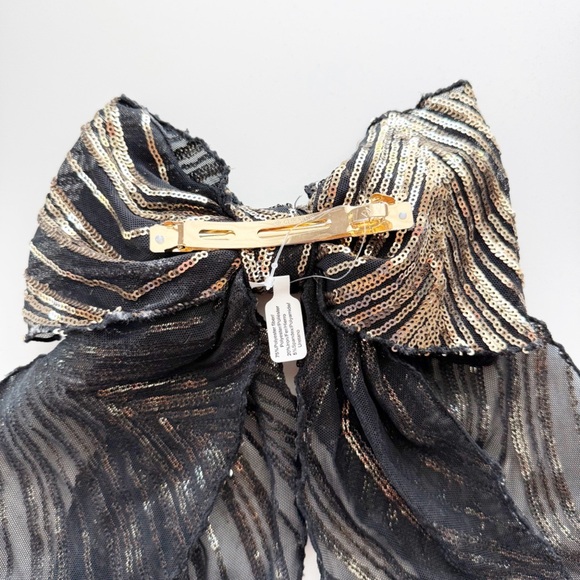 ANTHROPOLOGIE Gold Sequined Metallic Oversized Bow Barrette NWT - Picture 6 of 7